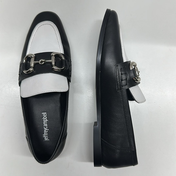 Jeffrey Campbell Velviteen Bit Leather Flat Loafer Shoes Leather Black White 7 - Picture 1 of 11